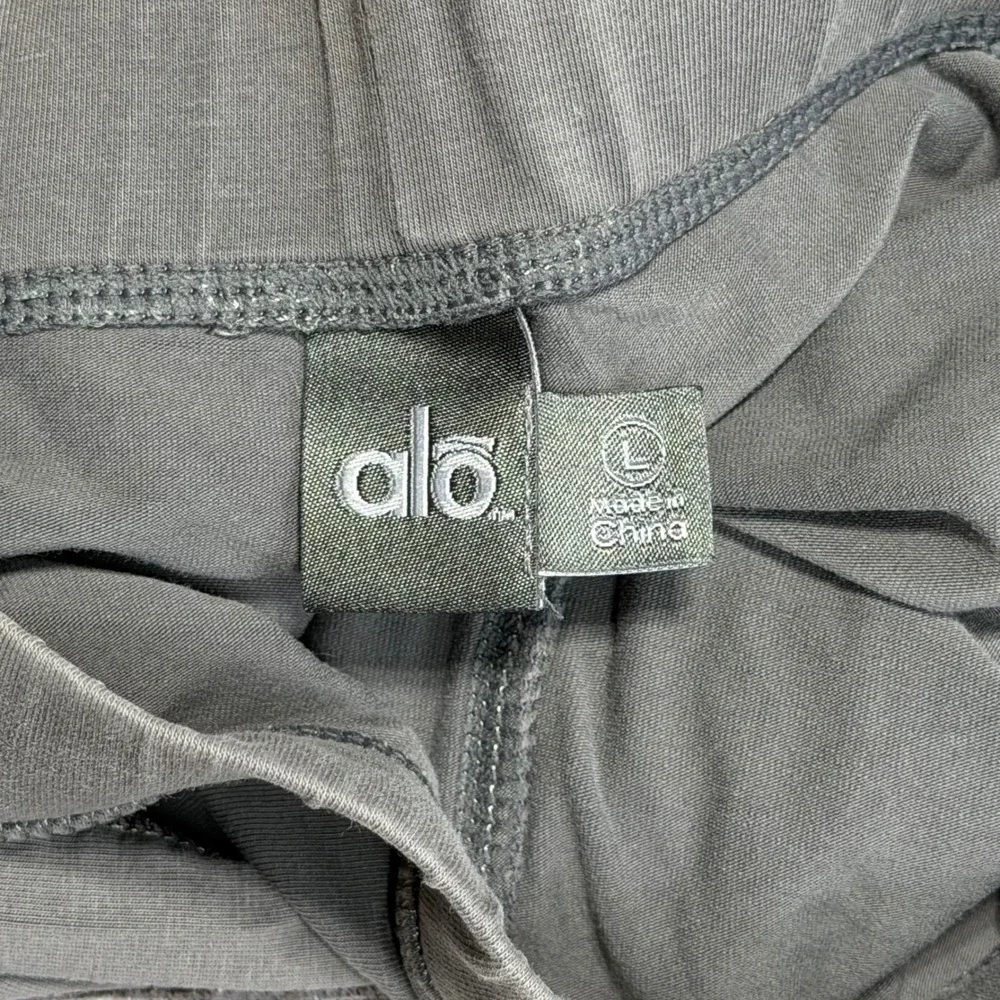 Alo Yoga Leggings Women Large Gray Ruched Drawstring Hem Yoga Pants Workout Gym